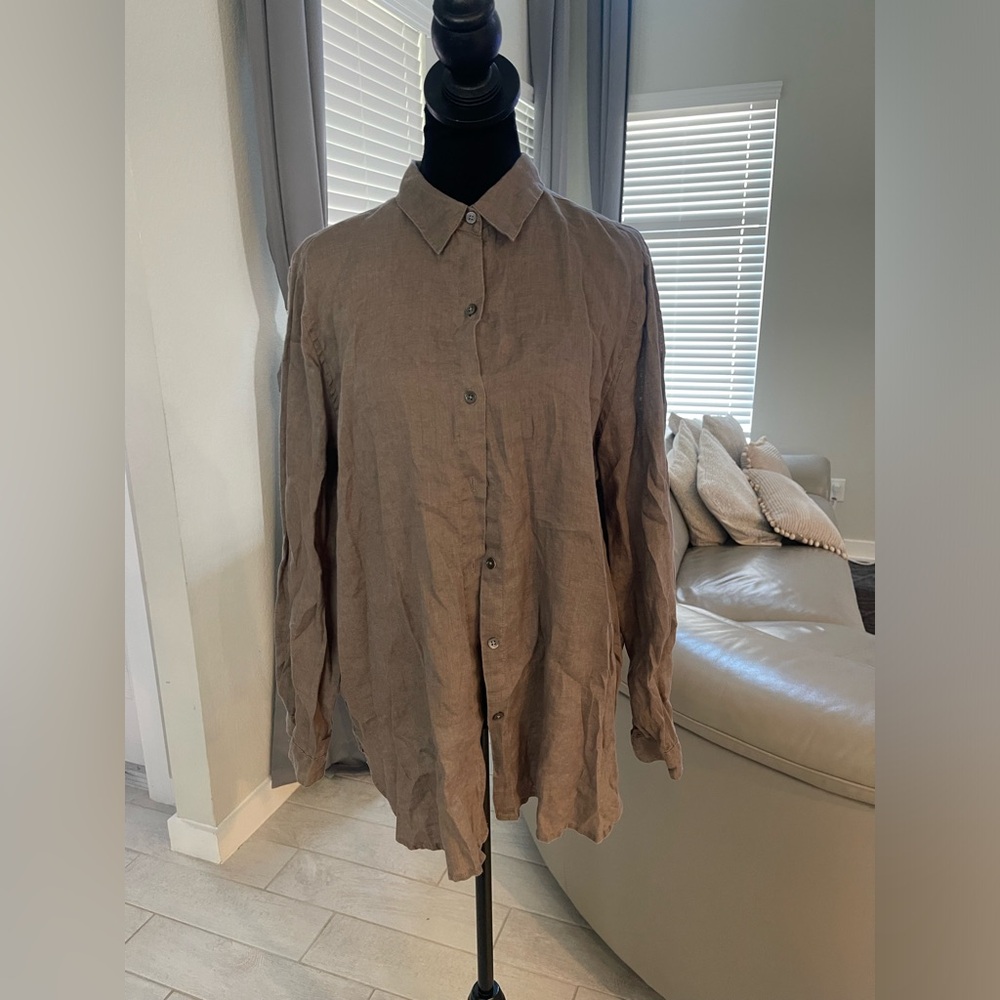 J. Jill 100% linen button front tunic blouse shirt L
